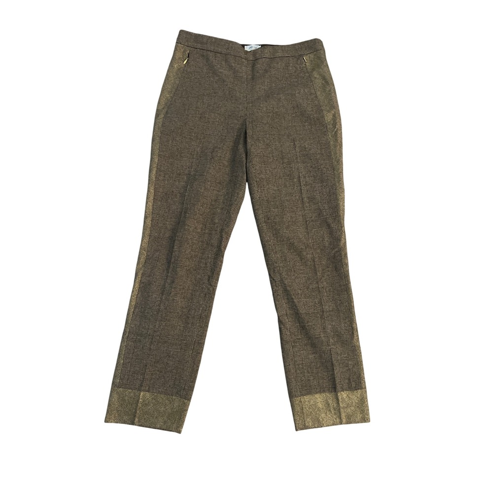 Per Se by Carlisle Glen Plaid Gold Foil Tuxedo Stripe Pants Women 6 wool blend